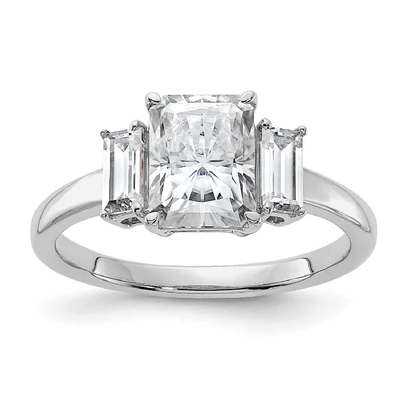 Shop Stylish Jewelry Now And Save Big 8X6MM Princess Cut Moissanite and Moissanite Three Stone Ring in 14KT White Gold; Size 7 Shop Stylish Jewelry Now And Save Big 8X6MM Princess Cut Moissanite and Moissanite Three Stone Ring in 14KT White Gold; Size 7