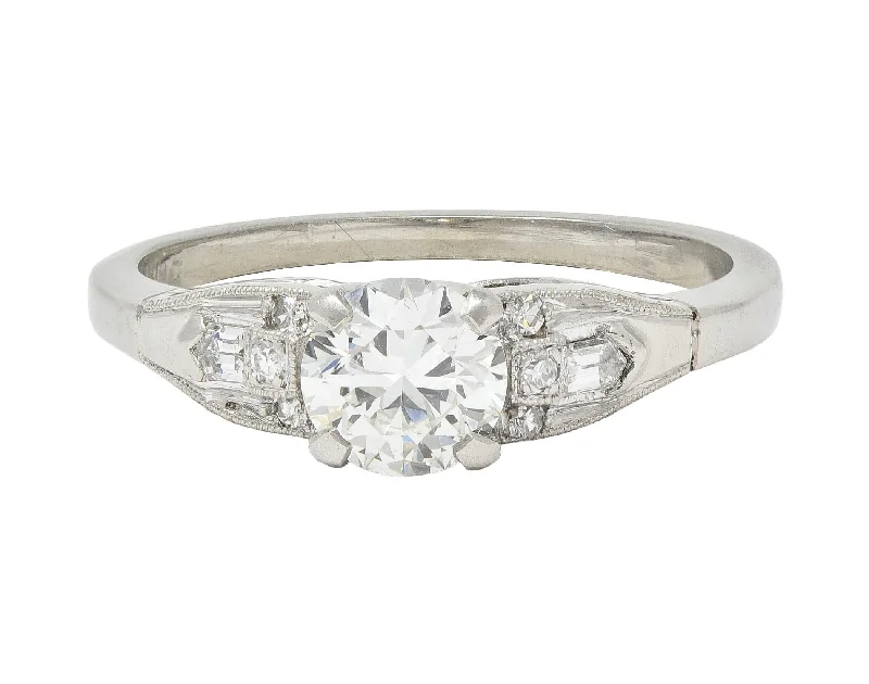 Art Deco Demaria 0.91 CTW Transitional Cut Diamond Platinum Vintage Engagement Ring