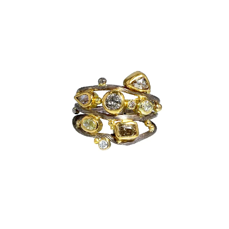 Triple Seafire 18K & 22K Gold & Whitegold Ring w. Diamond