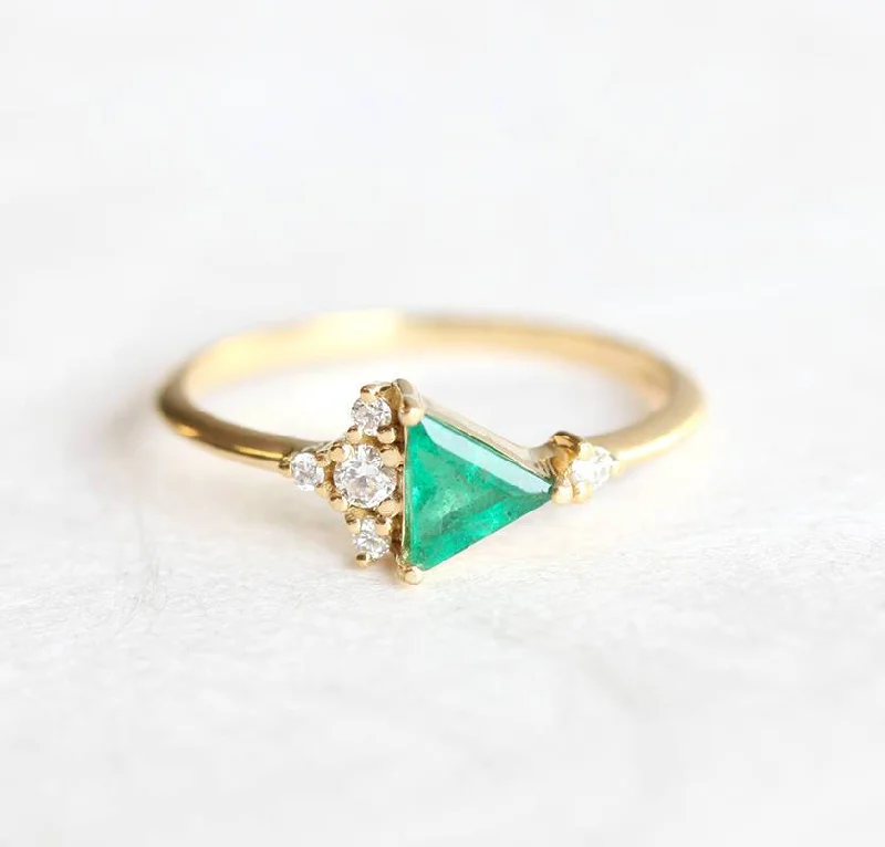 Limited-Stock Jewelry Sale – Once It's Gone, It's Gone Lena Triangle Emerald Diamond Cluster Ring Limited-Stock Jewelry Sale – Once It's Gone, It's Gone Lena Triangle Emerald Diamond Cluster Ring