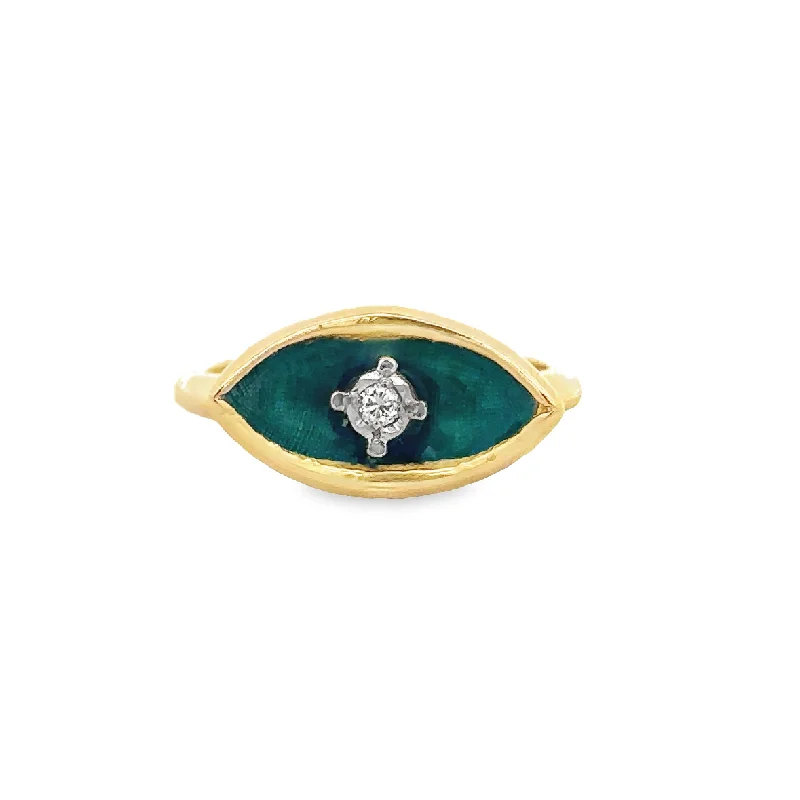 Enameled 18k Marquise Shaped Diamond Ring in 18k Yellow Gold