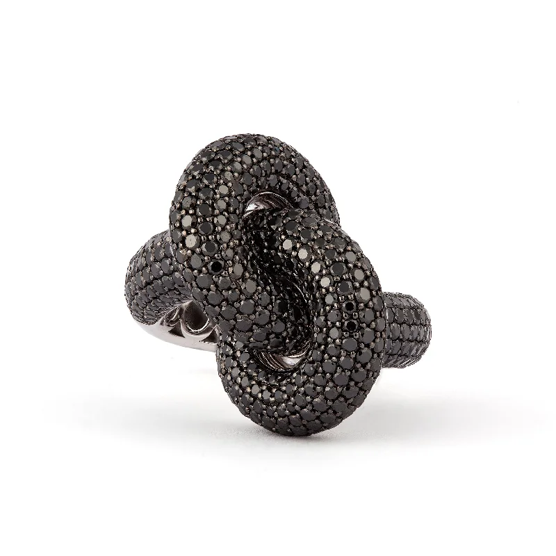 Huge Markdowns On Premium Jewelry Styles Legacy Knot Big (Fat) 18K Whitegold Ring w. Black Diamonds