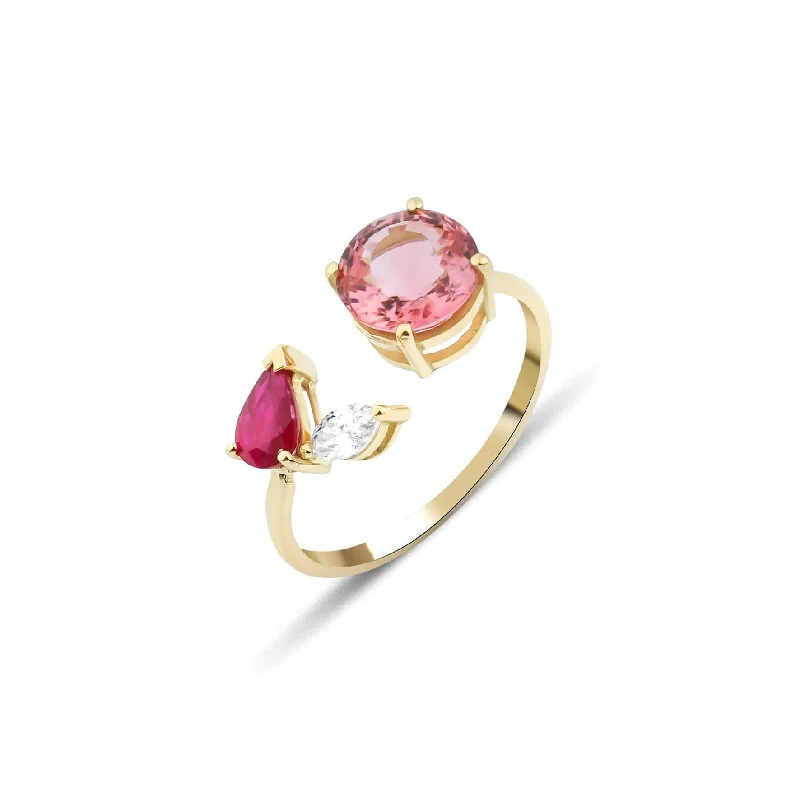 Dazzle With Discounts – Shop Jewelry On Sale Artisia Leaf 18K Gold Ring w. Diamond, Ruby & Pink Tourmaline