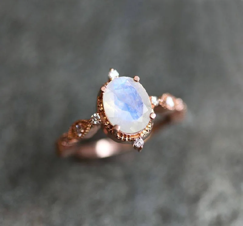 Arya Moonstone Engagement Ring, Rainbow Moonstone Ring