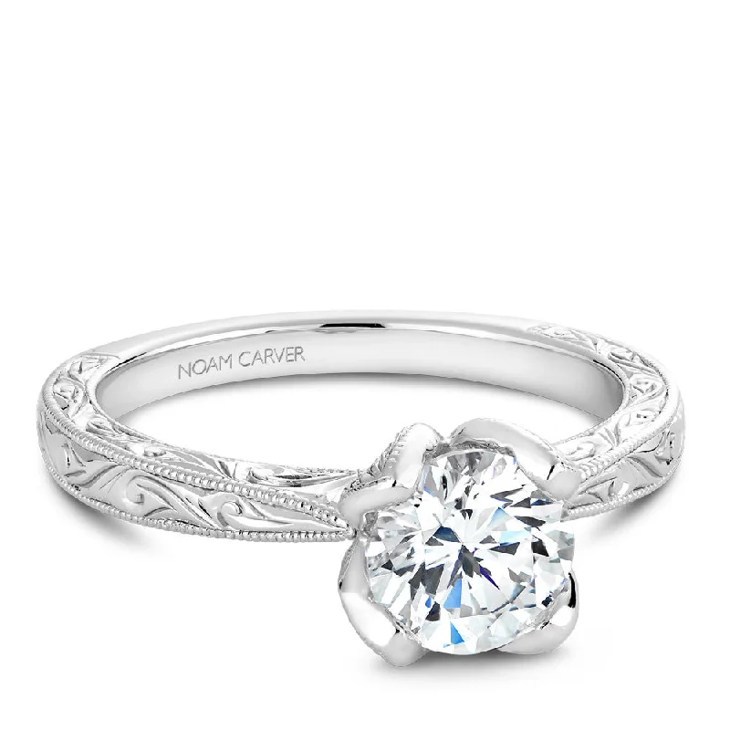 Grab Your Favorite Jewelry At The Lowest Prices Noam Carver Hand Engraved Solitaire Floral Setting Engagement Ring B019-02EA Grab Your Favorite Jewelry At The Lowest Prices Noam Carver Hand Engraved Solitaire Floral Setting Engagement Ring B019-02EA