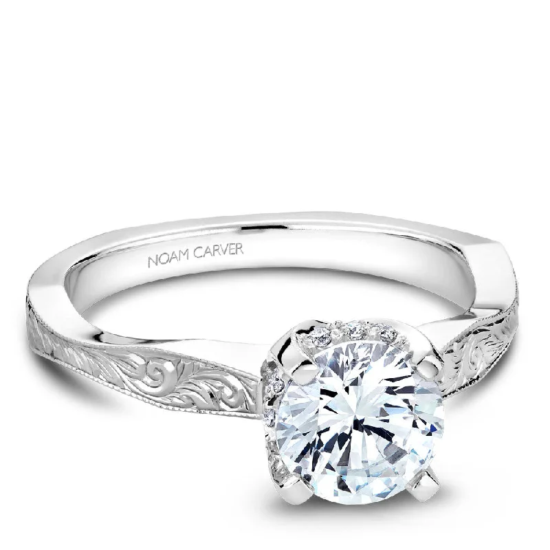 High-Quality Jewelry At A Fraction Of The Cost Noam Carver Hand Engraved Solitaire with Diamond Detail Setting Engagement Ring B020-04EA High-Quality Jewelry At A Fraction Of The Cost Noam Carver Hand Engraved Solitaire with Diamond Detail Setting Engagement Ring B020-04EA