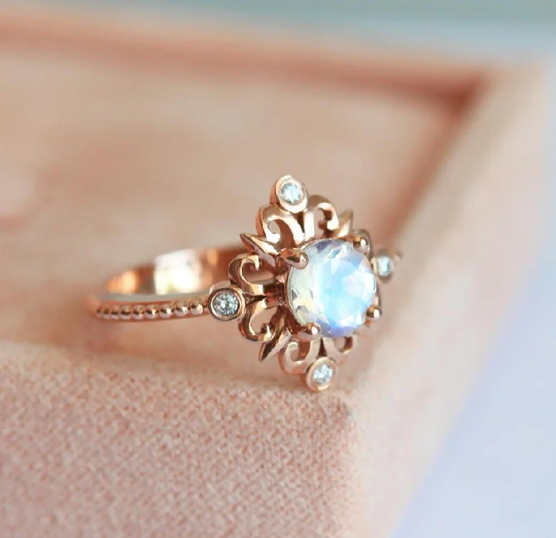 Rainbow Moonstone Ring, Moonstone Engagement