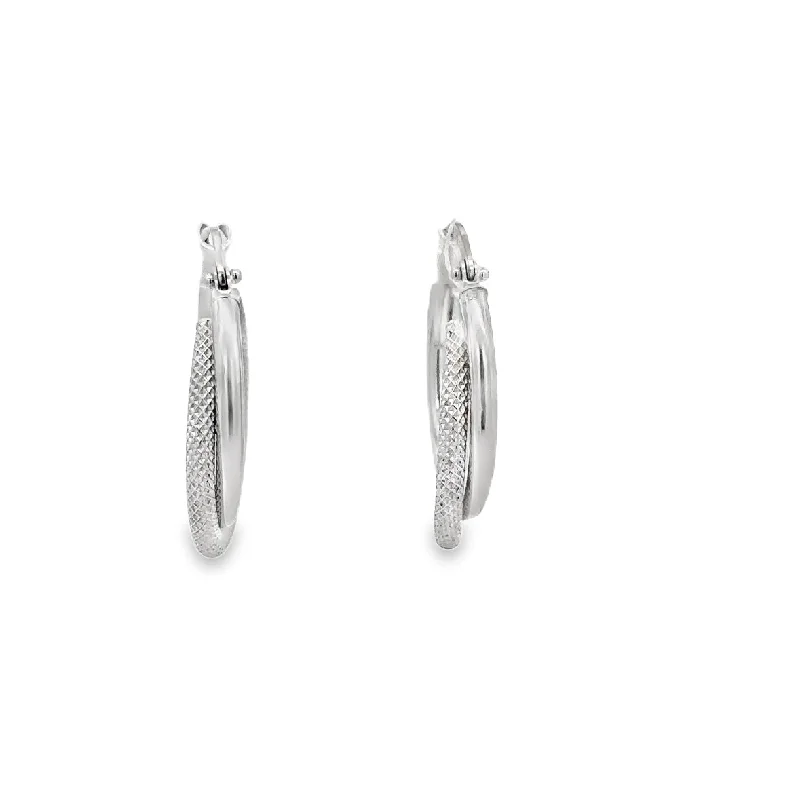 Stunning Jewelry At A Fraction Of The Price Textured Double Hoop Earrings in 18k White Gold Stunning Jewelry At A Fraction Of The Price Textured Double Hoop Earrings in 18k White Gold