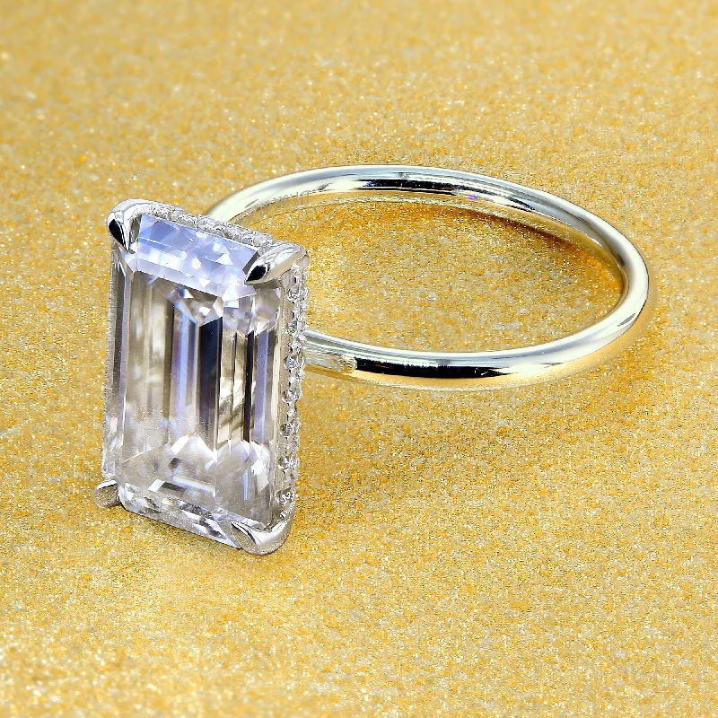 Shop Dazzling Jewelry At The Best Prices The Ariela, 5.5ct Elongated Emerald-cut Hidden Halo Ring Shop Dazzling Jewelry At The Best Prices The Ariela, 5.5ct Elongated Emerald-cut Hidden Halo Ring