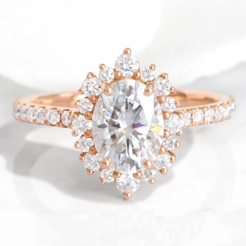 Fashion-Forward Jewelry At Incredible Prices Oval Moissanite Engagement Ring in Tiara Halo Diamond Pave Band Fashion-Forward Jewelry At Incredible Prices Oval Moissanite Engagement Ring in Tiara Halo Diamond Pave Band