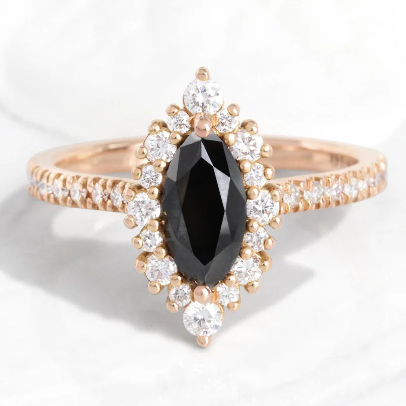 Limited-Time Offer On Elegant Jewelry Pieces Marquise Black Diamond Ring in Tiara Halo Pave Band Limited-Time Offer On Elegant Jewelry Pieces Marquise Black Diamond Ring in Tiara Halo Pave Band