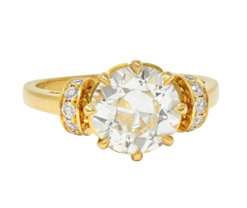 Vintage 1.90 CTW Old European Cut Diamond 18 Karat Yellow Gold Engagement Ring GIA