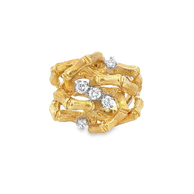 Vintage 1970s 18k Yellow Gold Brutalist Diamond Ring