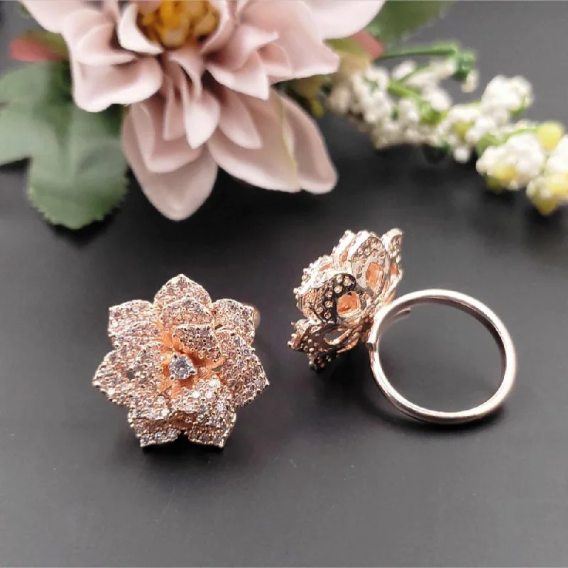 Bohemian-Inspired Jewelry For Free-Spirited Fashion Aamrapali Rose Gold Plated American Diamond Ring Bohemian-Inspired Jewelry For Free-Spirited Fashion Aamrapali Rose Gold Plated American Diamond Ring