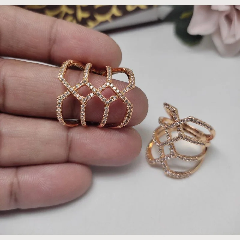 Delicate Crystal Jewelry For Sophisticated Charm Aamrapali Rose Gold Plated Austrian Stone Ring Delicate Crystal Jewelry For Sophisticated Charm Aamrapali Rose Gold Plated Austrian Stone Ring