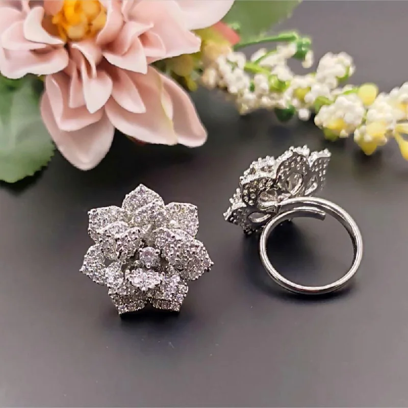 Customized Silver Jewelry For Unique Style Aamrapali Sliver Plated American Diamond Ring Customized Silver Jewelry For Unique Style Aamrapali Sliver Plated American Diamond Ring