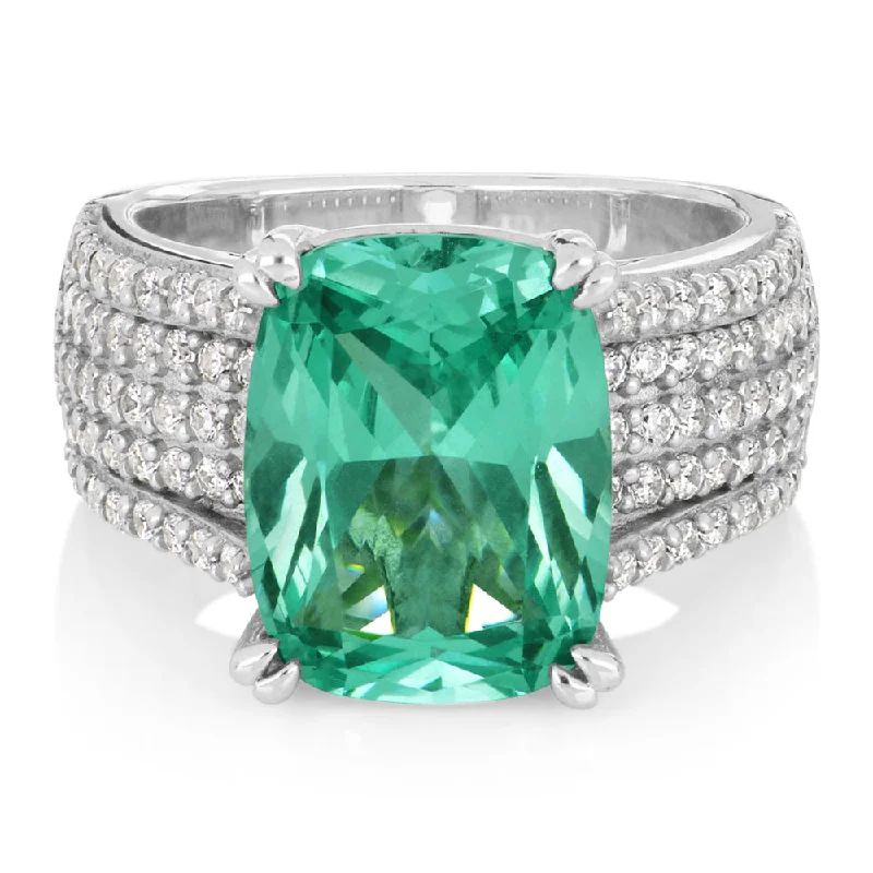Fashion-Forward Jewelry At Incredible Prices Dress ring with ocean green simulant and 0.90 carats* of diamond simulants in sterling silver Fashion-Forward Jewelry At Incredible Prices Dress ring with ocean green simulant and 0.90 carats* of diamond simulants in sterling silver