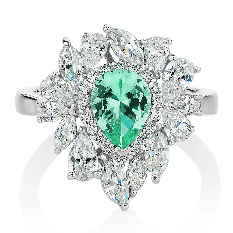 Breathtaking Jewelry At Limited-Time Savings Dress ring with ocean green simulant and 2.42 carats* of diamond simulants in sterling silver Breathtaking Jewelry At Limited-Time Savings Dress ring with ocean green simulant and 2.42 carats* of diamond simulants in sterling silver