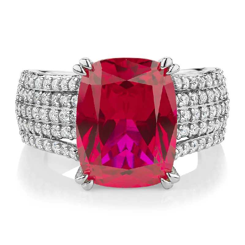 Flash Sale On Stunning Jewelry – Limited Stock Available Dress ring with ruby simulant and 0.90 carats* of diamond simulants in sterling silver