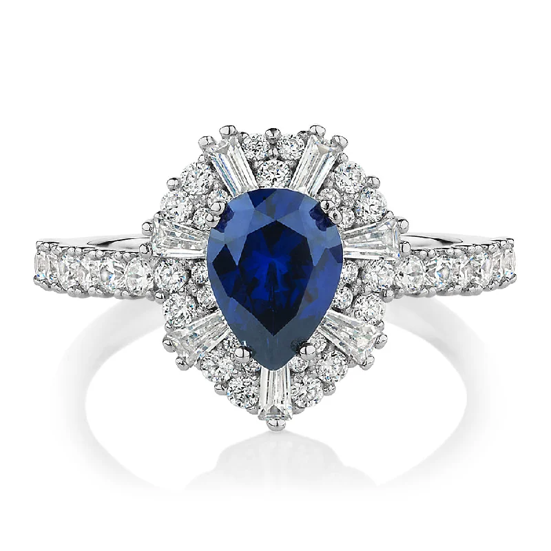 Premium Diamond Jewelry At Once-In-A-Lifetime Discounts Dress ring with sapphire simulant and 0.86 carats* of diamond simulants in sterling silver Premium Diamond Jewelry At Once-In-A-Lifetime Discounts Dress ring with sapphire simulant and 0.86 carats* of diamond simulants in sterling silver
