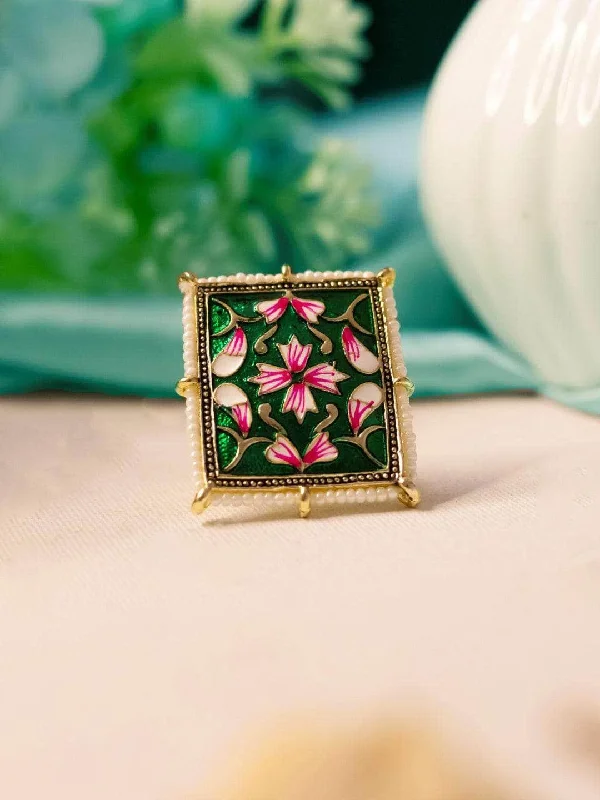 Buy More, Save More On Stunning Jewelry Pieces Hand Paint Square Cocktail Ring