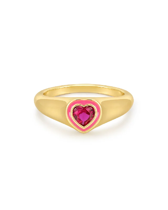 Shop Modern Jewelry Collections With Exclusive Discounts Heart Signet Ring- Hot Pink- Gold Shop Modern Jewelry Collections With Exclusive Discounts Heart Signet Ring- Hot Pink- Gold