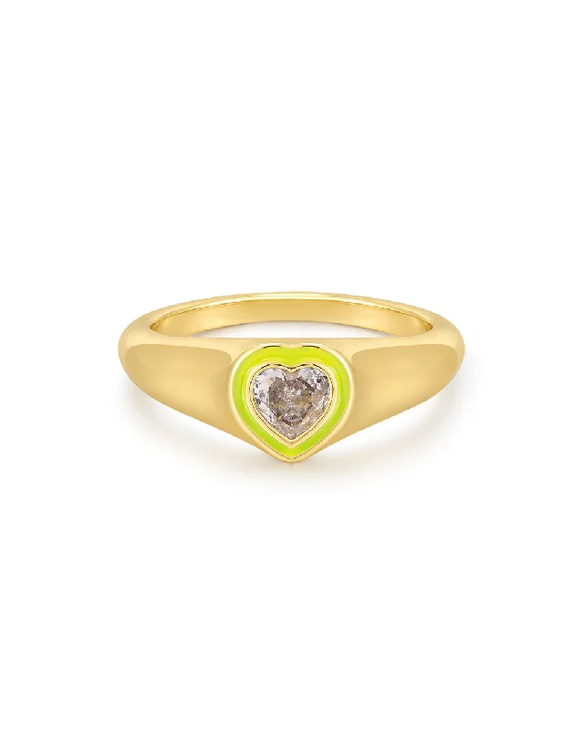 Get The Sparkle You Love At Prices You Adore Heart Signet Ring- Neon Yellow- Gold