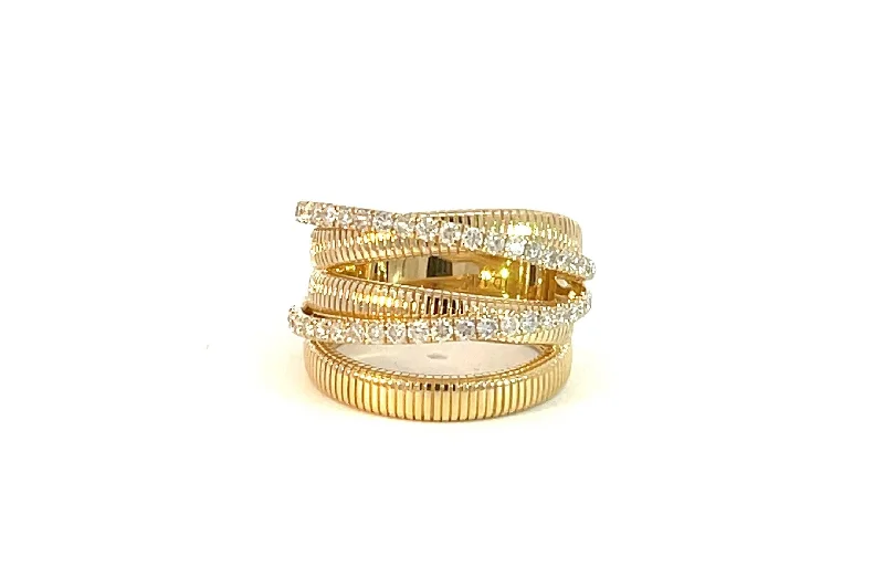 Personalized Jewelry At Special Discount Rates Ribbed Gold & Diamond Wide Fashion Ring