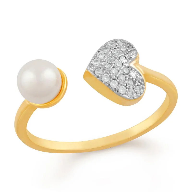 Huge Savings On Timeless Jewelry Collections Mahi Profuse Love Adjustable Finger Ring With Cubic Zirconia And Artificial Pearl Huge Savings On Timeless Jewelry Collections Mahi Profuse Love Adjustable Finger Ring With Cubic Zirconia And Artificial Pearl