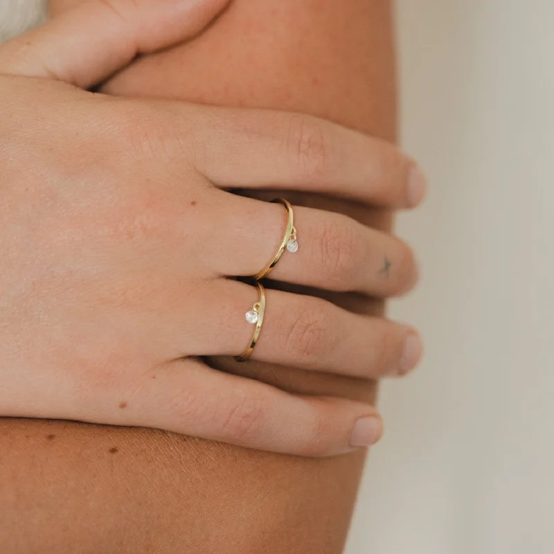 Classic And Modern Jewelry Styles On Sale Moon Dangle CZ Stone Gold Ring