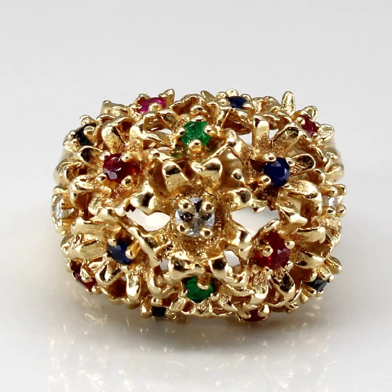 Elegant Rose Gold Jewelry For A Stylish Touch Multi Gemstones Textured Dome Ring |SZ 6.5 | Elegant Rose Gold Jewelry For A Stylish Touch Multi Gemstones Textured Dome Ring |SZ 6.5 |