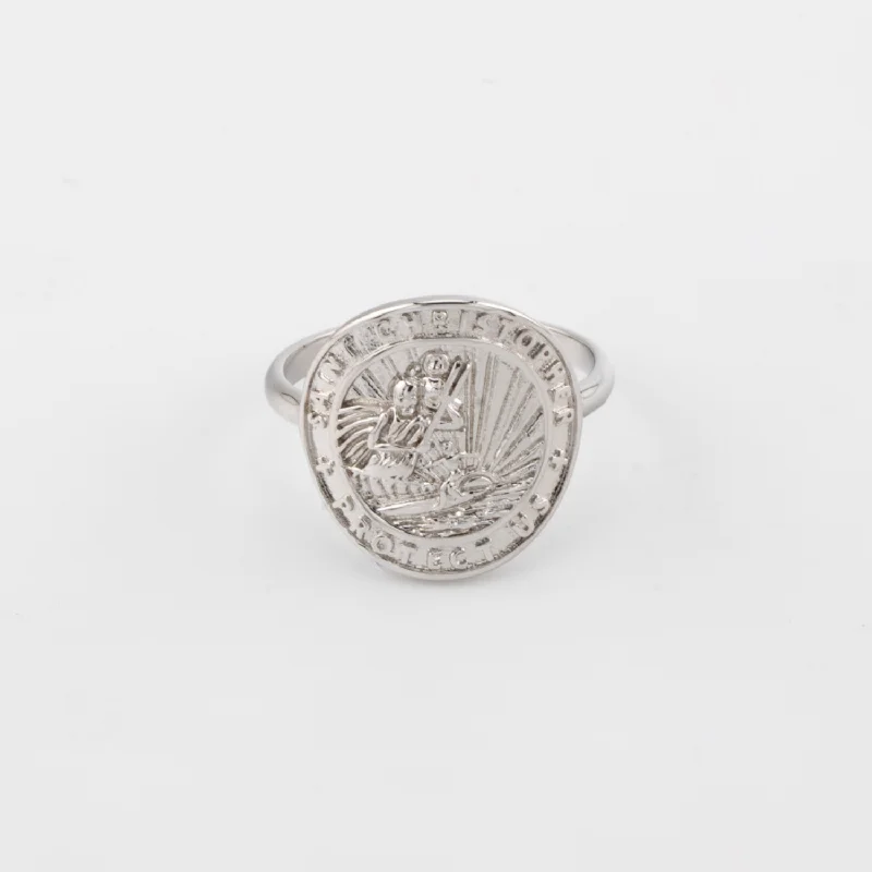 Jewelry Clearance Event – Stock Up Before It's Over Silver St. Christopher Medallion Ring Jewelry Clearance Event – Stock Up Before It's Over Silver St. Christopher Medallion Ring