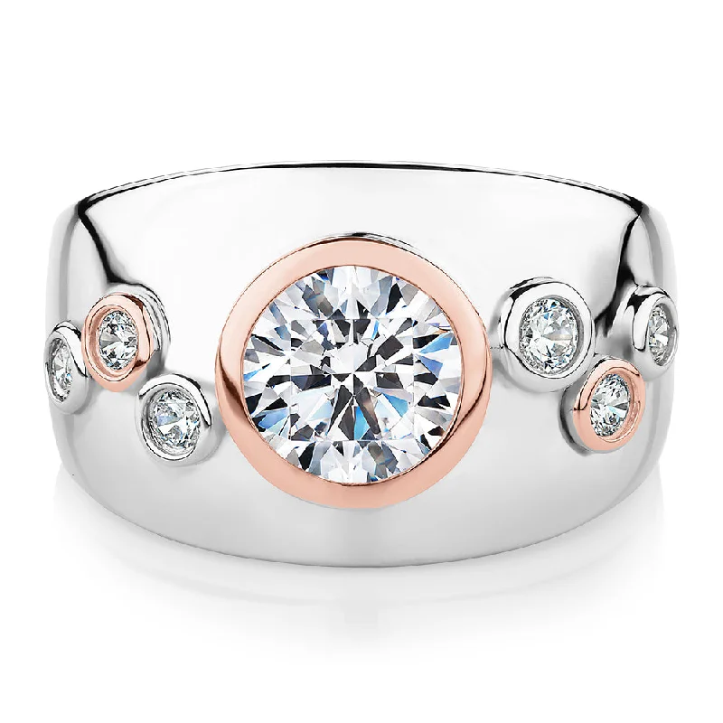 Shop Stylish Jewelry Now And Save Big Synergy dress ring with 1.46 carats* of diamond simulants in 10 carat rose gold and sterling silver Shop Stylish Jewelry Now And Save Big Synergy dress ring with 1.46 carats* of diamond simulants in 10 carat rose gold and sterling silver