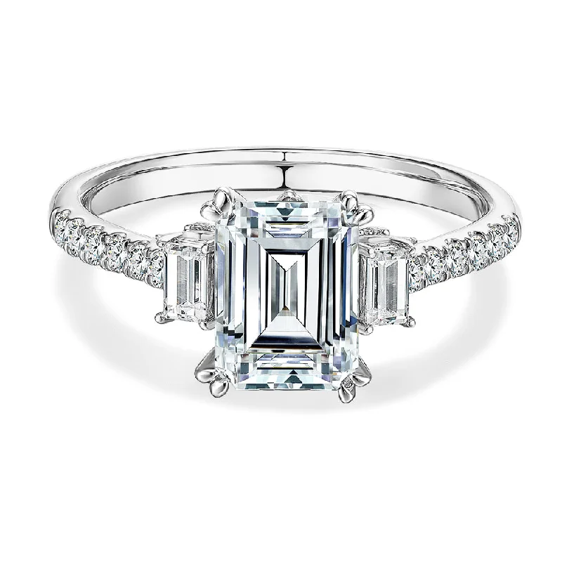 Grab Your Dream Jewelry At The Lowest Prices Three stone ring with 2.2 carats* of diamond simulants in 14 carat white gold Grab Your Dream Jewelry At The Lowest Prices Three stone ring with 2.2 carats* of diamond simulants in 14 carat white gold