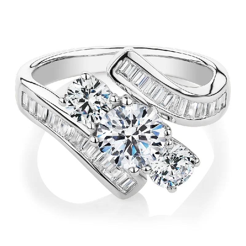 Special Deals On Handcrafted And Designer Jewelry Three stone ring with 2.63 carats* of diamond simulants in 10 carat white gold Special Deals On Handcrafted And Designer Jewelry Three stone ring with 2.63 carats* of diamond simulants in 10 carat white gold
