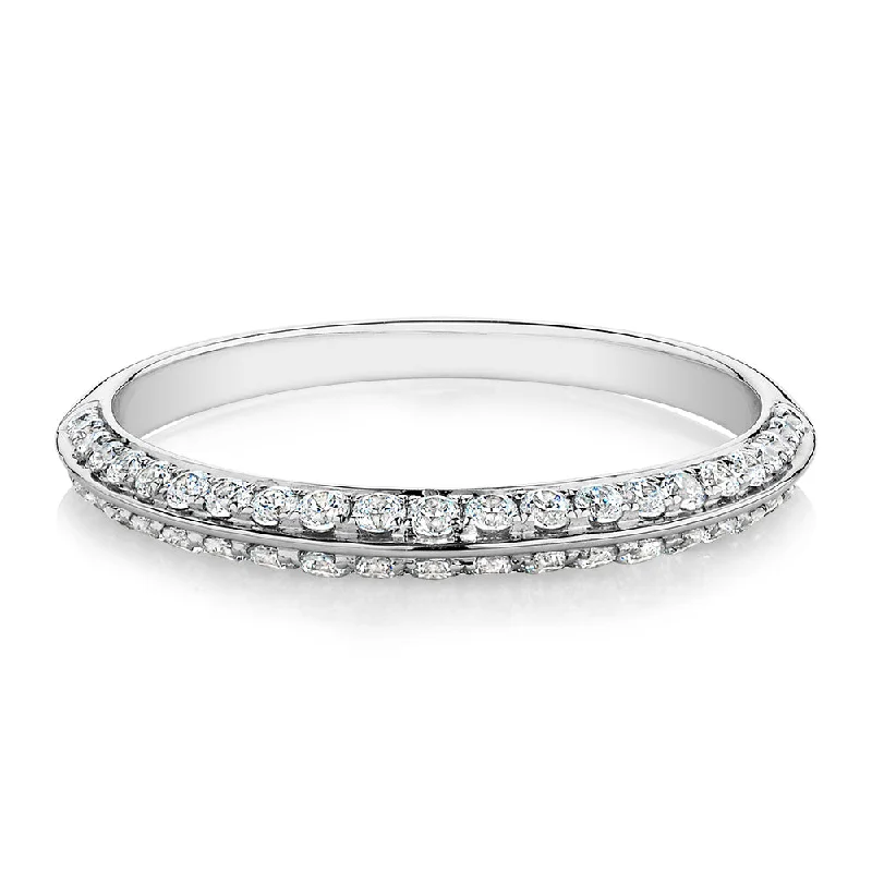 Discounted Luxury Jewelry – Shine Without The Splurge Wedding or eternity band with 0.35 carats* of diamond simulants in 14 carat white gold Discounted Luxury Jewelry – Shine Without The Splurge Wedding or eternity band with 0.35 carats* of diamond simulants in 14 carat white gold