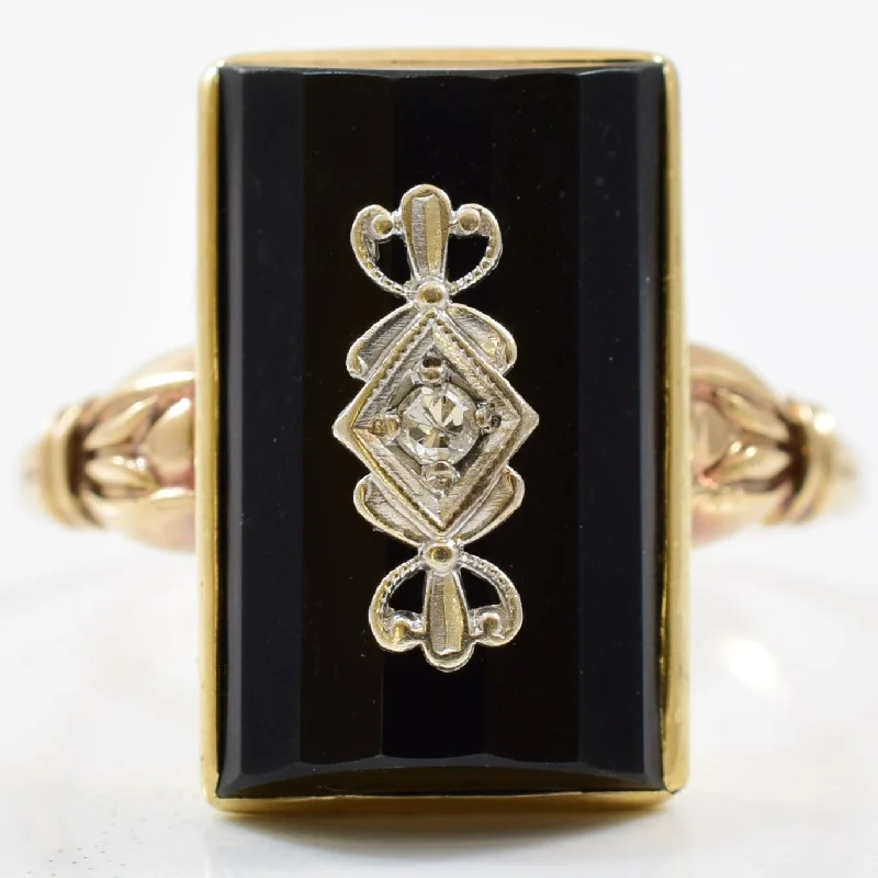 Shop Jewelry That Shines Without The High Price Black Onyx & Diamond Ring Circa 1930s | 0.02ct, 4.50ct | SZ 7.5 |