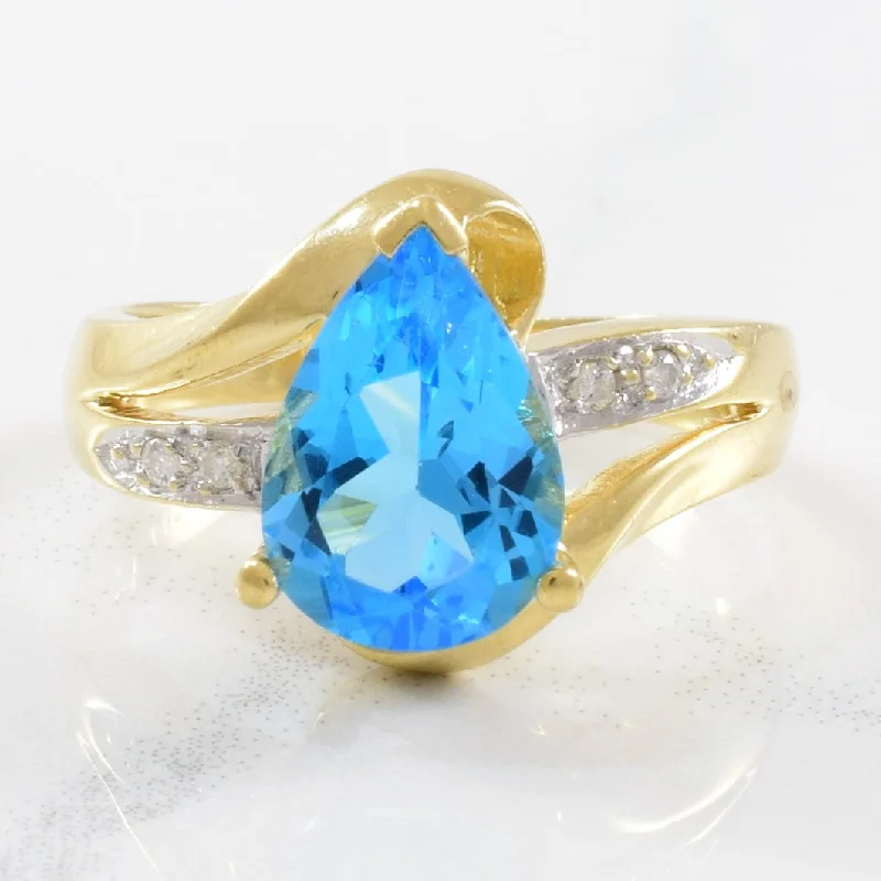 Limited-Time Jewelry Sale – Don't Miss Out On Dazzling Discounts Blue Topaz & Diamond Bypass Ring | 0.02ctw, 2.00ct | SZ 4.5 |