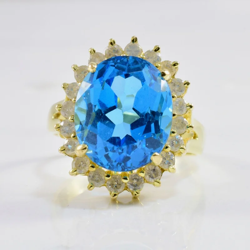 Elegant Jewelry, Affordable Luxury – Shop Now Blue Topaz & Diamond Halo Cocktail Ring | 0.41ctw, 7.60ct | SZ 7 |