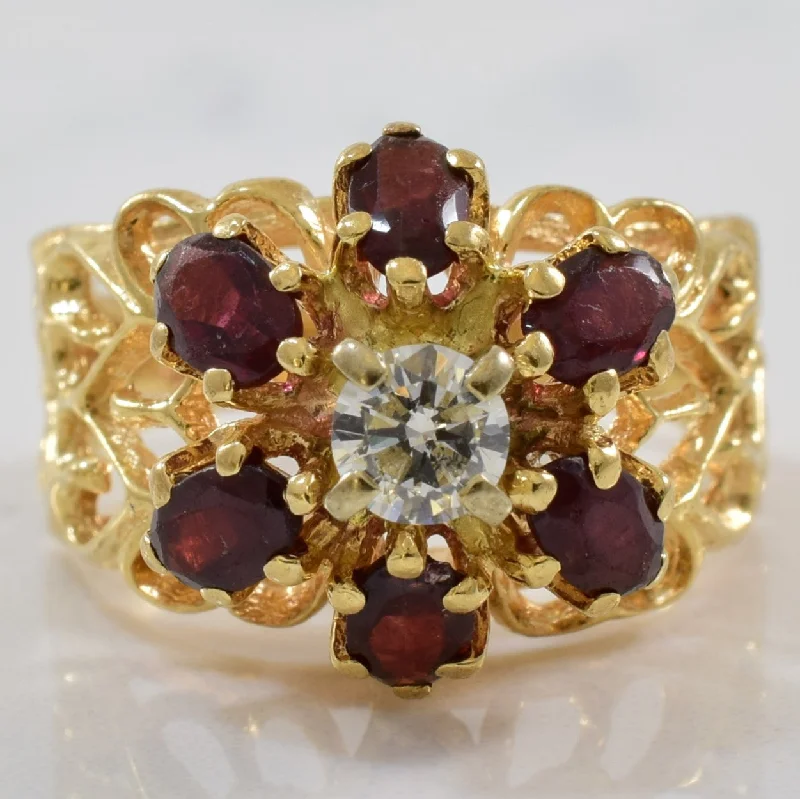 Luxury Jewelry Without The Luxury Price Tag High Set Diamond & Garnet Cocktail Ring | 0.25ct, 1.50ctw | SZ 6.5 |