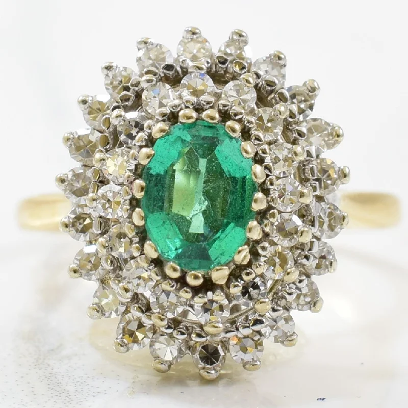 Elegant Jewelry Styles At Budget-Friendly Prices Double Halo Diamond & Emerald Ring | 0.50ctw, 0.55ct | SZ 5 |