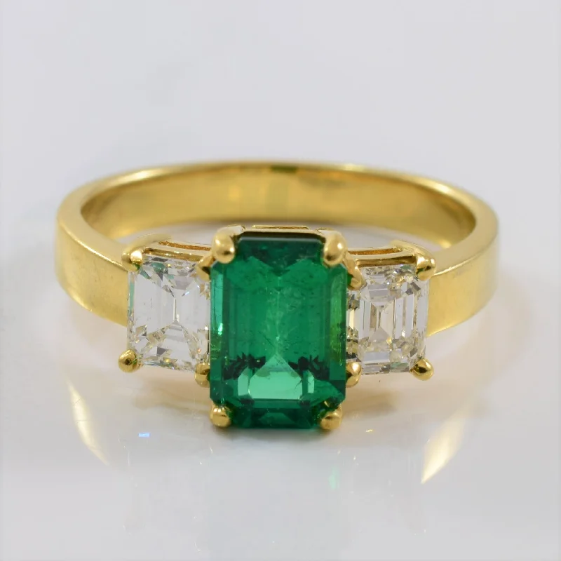 Jewelry Clearance – Final Chance To Save Big Emerald & Diamond Three Stone Ring | 0.90ctw, 1.50ct | SZ 8 |