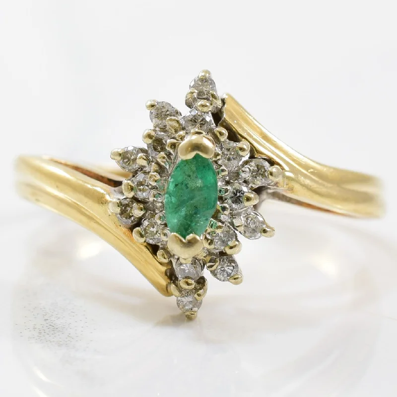 Gorgeous Jewelry, Limited-Time Savings Bypass Marquise Emerald & Diamond Ring | 0.11ct, 0.15ctw | SZ 7 |