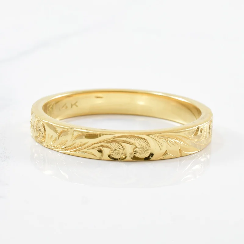 Classic And Modern Jewelry Styles On Sale Filigree Hand Carved Gold Band | SZ 12 |