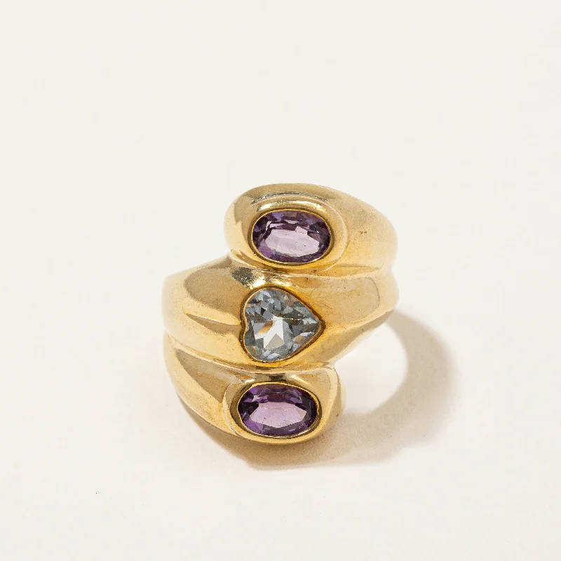 Grab Your Dream Jewelry At The Lowest Prices Heart Shaped Blue Topaz & Amethyst Bypass Ring | 2.50ctw | SZ 6 |