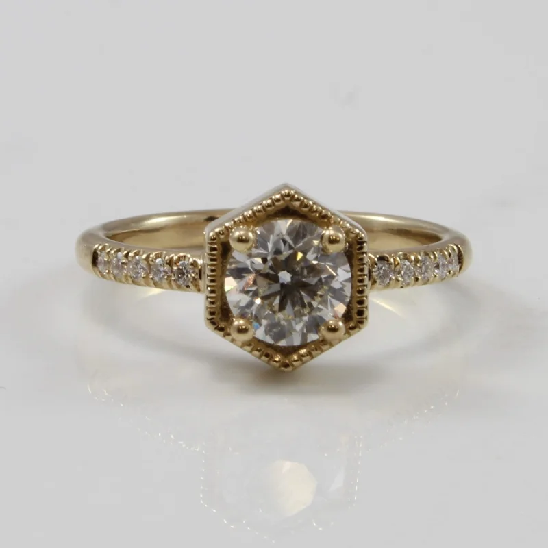 Premium Jewelry Now Available At Special Discounts Hexagonal Gold Halo Diamond Engagement Ring | 0.67 ctw | SI2 | SZ 4