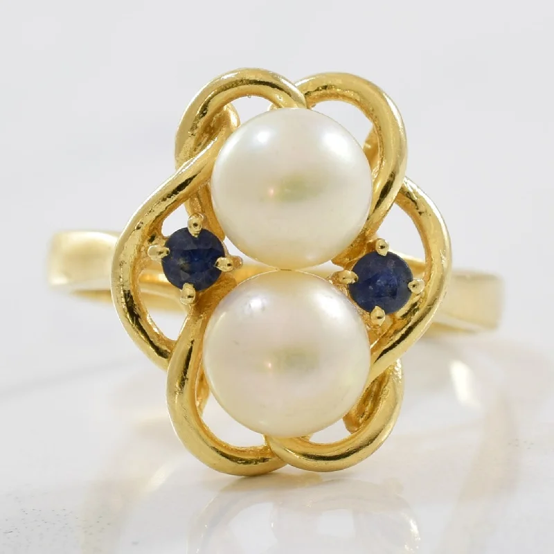 Breathtaking Jewelry, Breathtaking Prices Double Sapphire & Pearl Ring | 0.20ctw, 3.80ctw | SZ 8 |