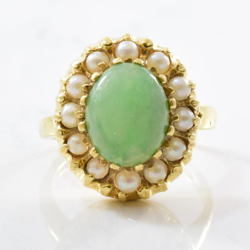 Handmade Pearl Jewelry For Timeless Elegance Jade & Pearl Cocktail Ring Circa 1950s | SZ 5.5