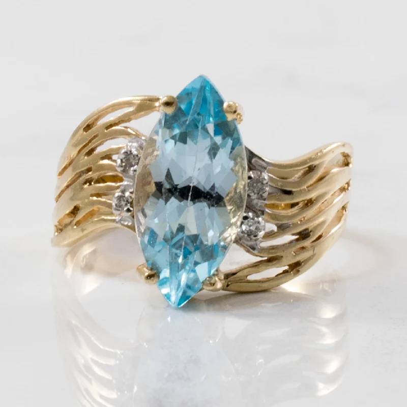 Timeless Jewelry At Special Discount Rates Marquise Blue Topaz Wave Ring | 3.40ct, 0.02ctw | SZ 8 |