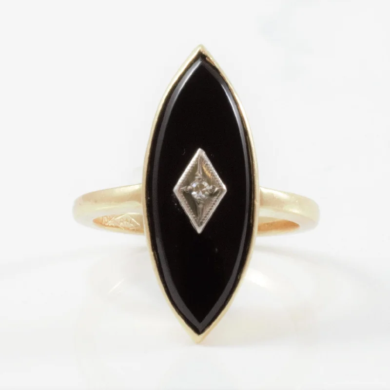 Stunning Jewelry At A Fraction Of The Price Marquise Onyx & Diamond Ring Circa 1940's | 1.00ct |  SZ 5.75 |